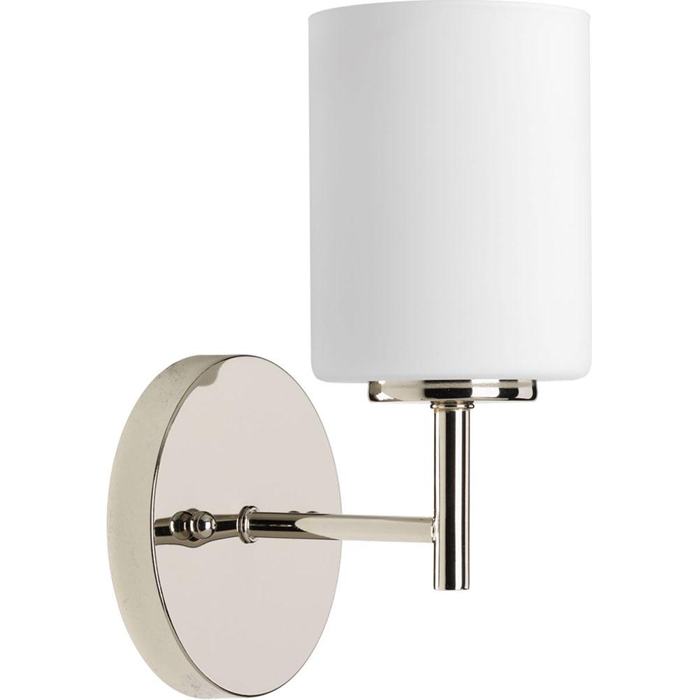 Progress Lighting Replay Collection One-Light Polished Nickel Etched White Glass Glass Modern Bath Vanity Light