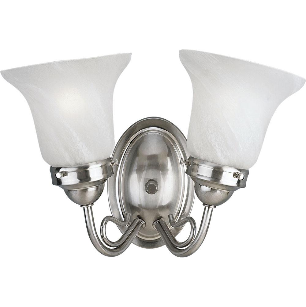 Progress Lighting Bedford Collection Two-Light Brushed Nickel Etched Alabaster Glass Traditional Bath Vanity Light