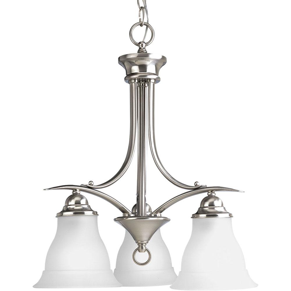 Progress Lighting Trinity Collection Three-Light Brushed Nickel Etched Glass Traditional Chandelier Light