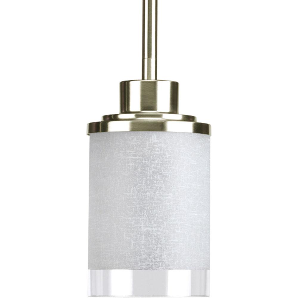 Progress Lighting Alexa Collection One-Light Brushed Nickel Etched Linen With Clear Edge Glass Modern Mini-Pendant Light