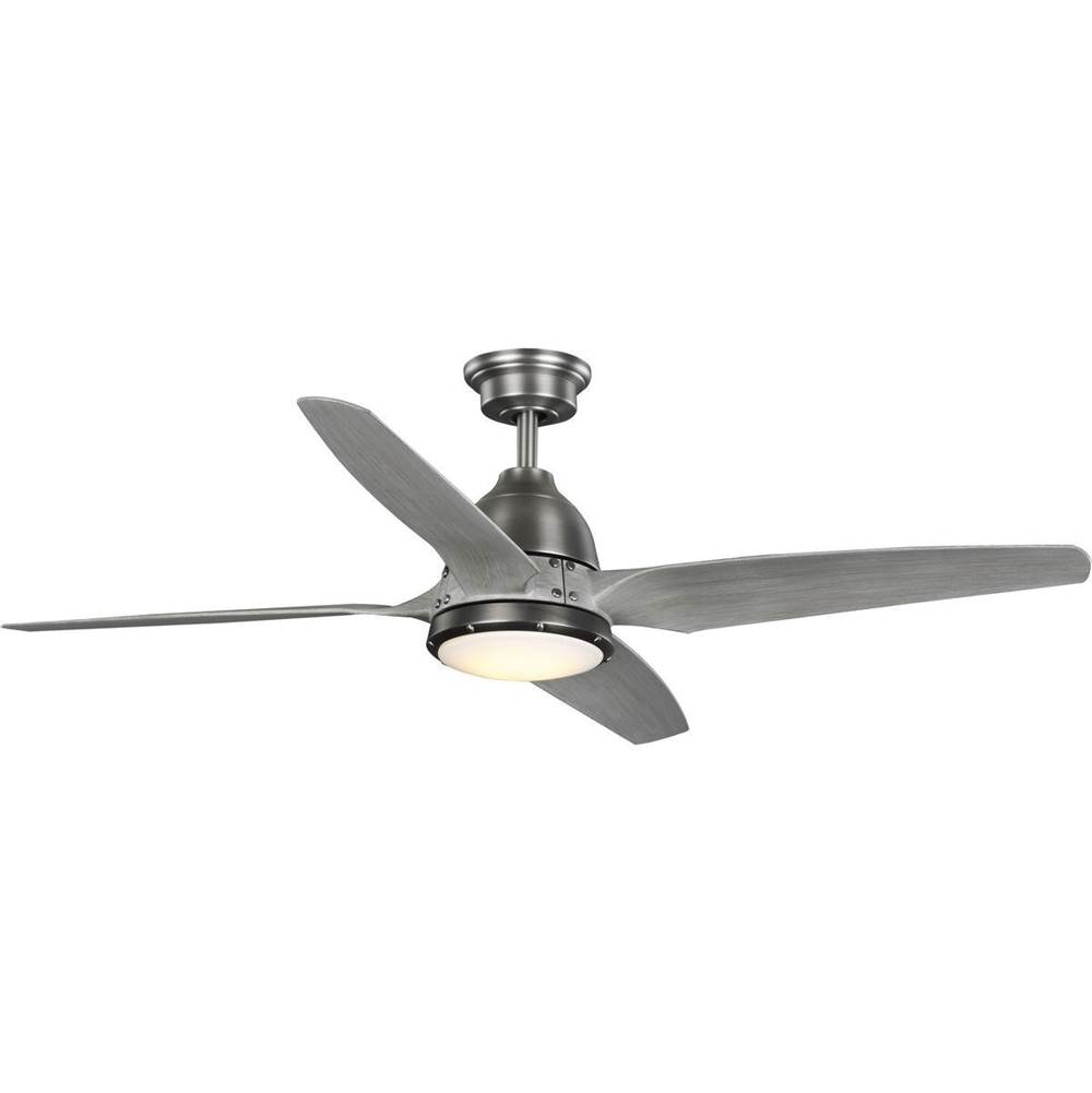 Progress Lighting Alleron Collection 4-Blade Grey Weathered Wood 56-Inch DC Motor LED Urban Industrial Ceiling Fan