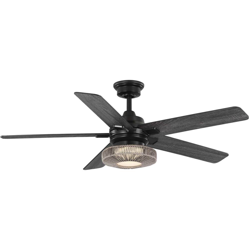 Progress Lighting Schaal Collection 52 in. Five-Blade Matte Black Coastal Ceiling Fan with Integrated LED Light