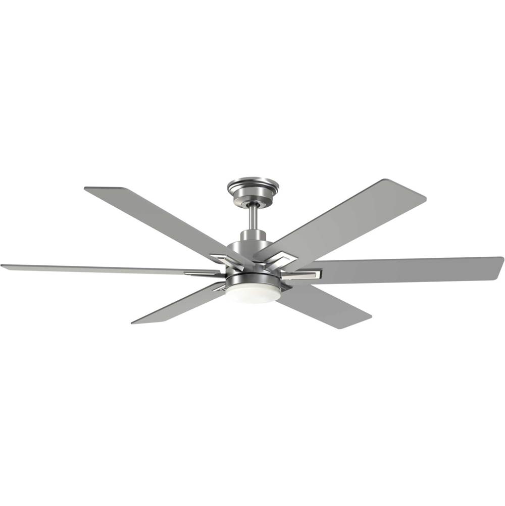 Progress Lighting Dallam Collection 60 in. Six-Blade Brushed Nickel Transitional Ceiling Fan with Integrated CCT-LED Light