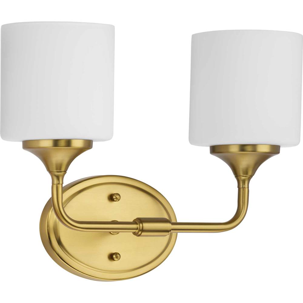 Progress Lighting Lynzie Collection Two-Light Brushed Gold Etched Opal Glass Modern Bath Vanity Light