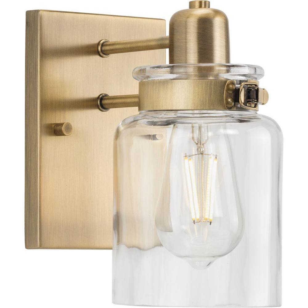 Progress Lighting Calhoun Collection  One-Light Vintage Brass Clear Glass Farmhouse Bath Vanity Light