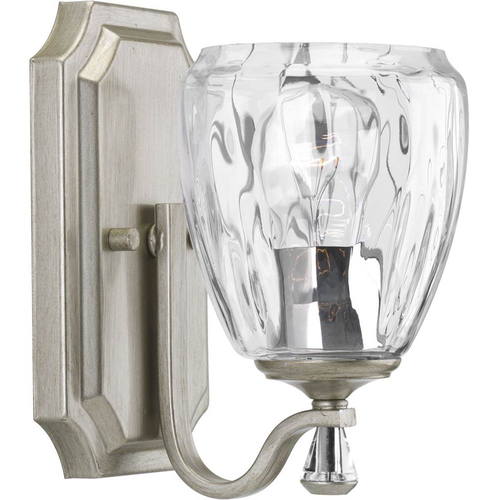 Progress Lighting Anjoux Collection One-Light Silver Ridge Clear Water Glass Luxe Bath Vanity Light