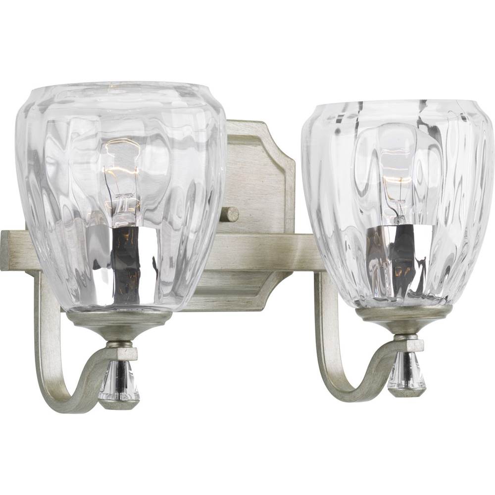 Progress Lighting Anjoux Collection Two-Light Silver Ridge Clear Water Glass Luxe Bath Vanity Light