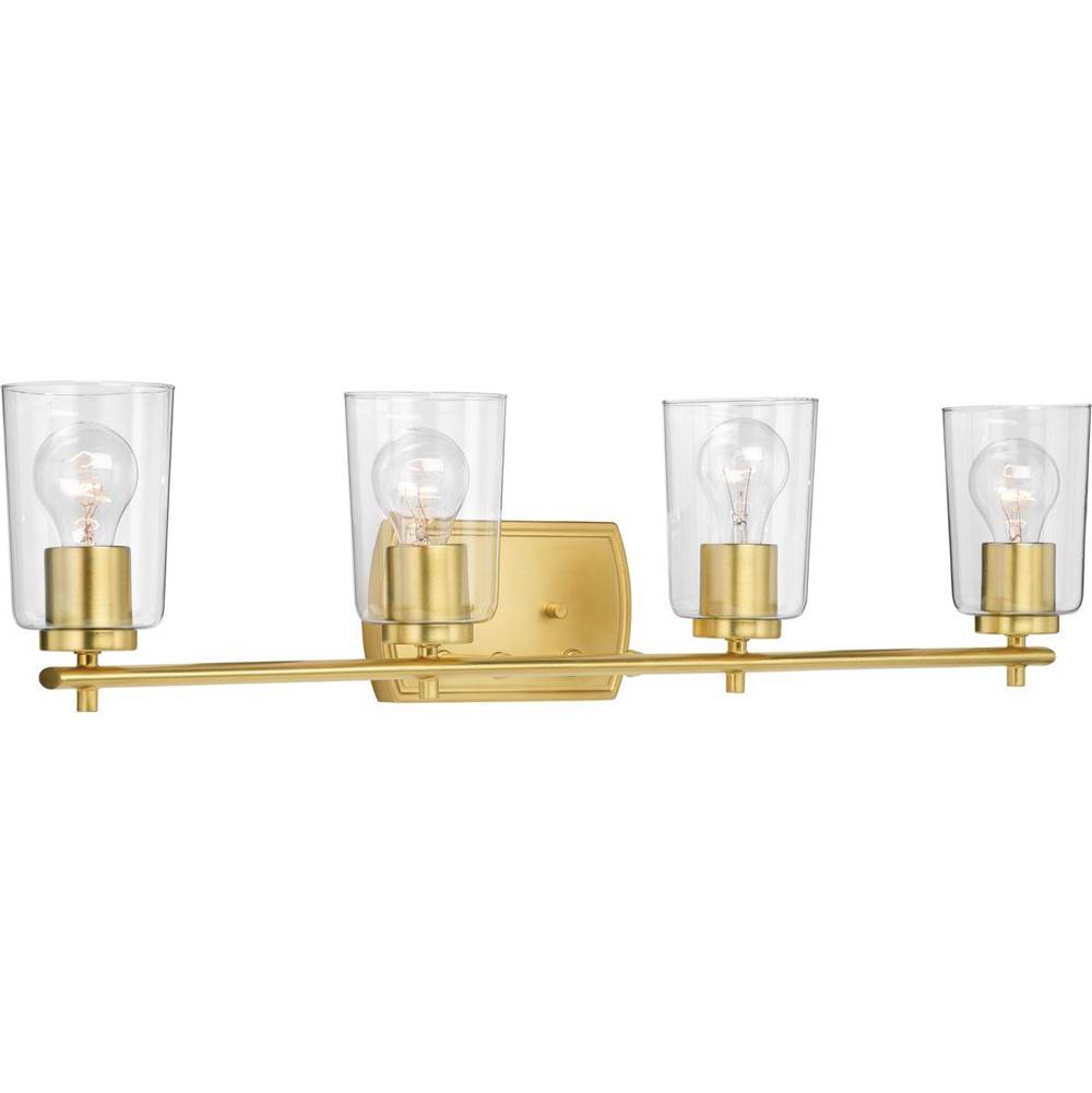 Progress Lighting Adley Collection Four-Light Satin Brass Clear Glass New Traditional Bath Vanity Light