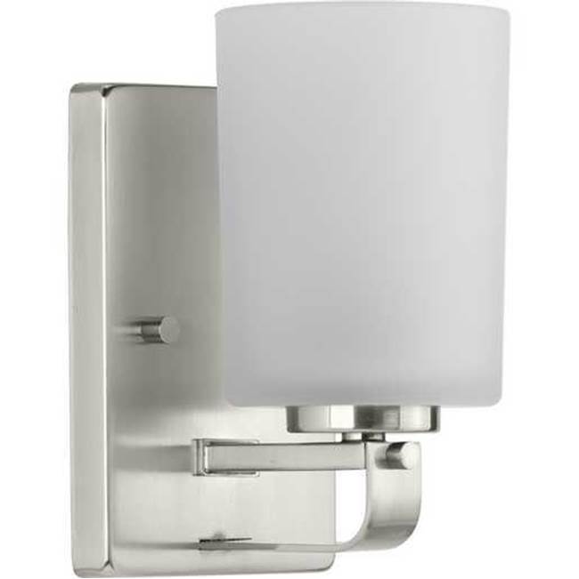 Progress Lighting League Collection One-Light Brushed Nickel and Etched Glass Modern Farmhouse Bath Vanity Light