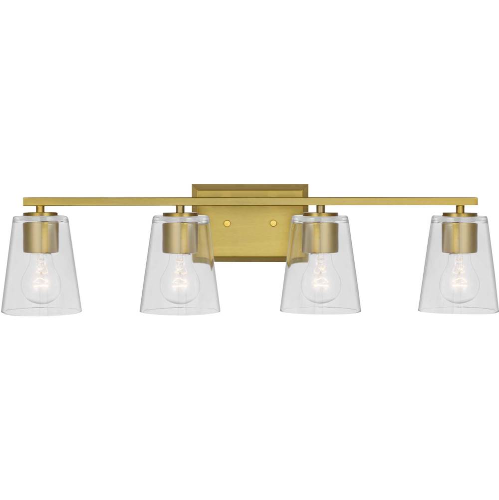 Progress Lighting Vertex Collection Four-Light Brushed Gold Clear Glass Contemporary Bath Light