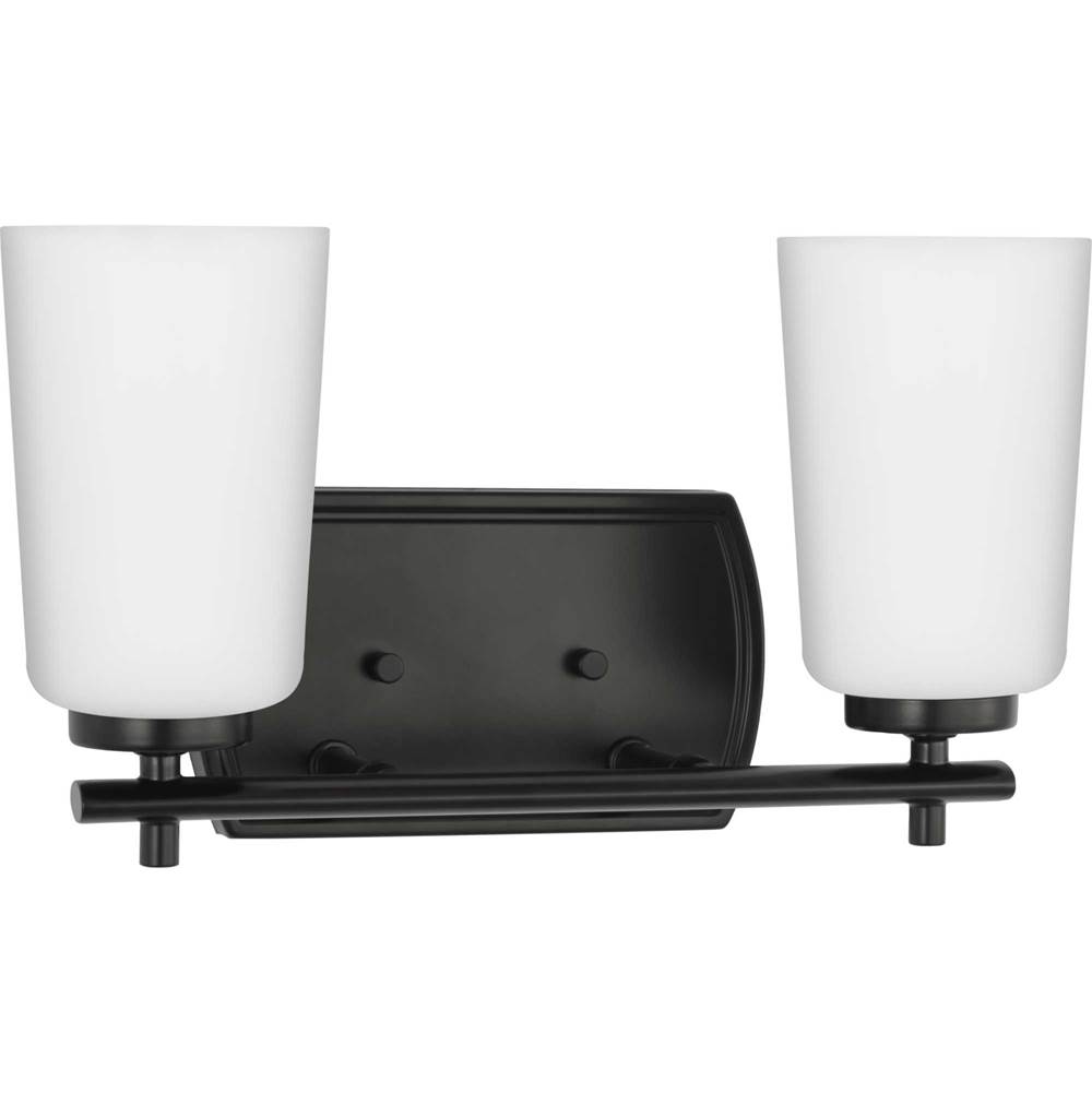 Progress Lighting Adley Collection Two-Light Matte Black Etched Opal Glass New Traditional Bath Vanity Light