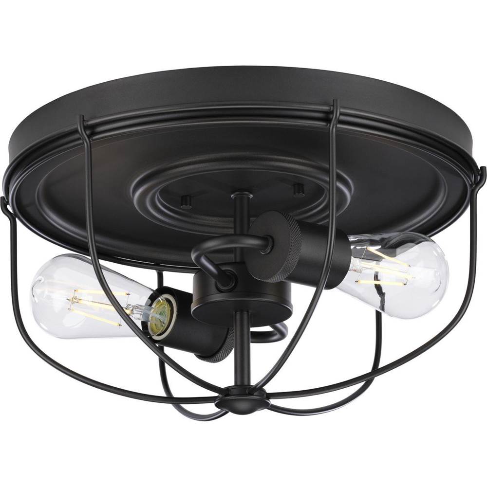 Progress Lighting Medal Collection Two-Light Graphite Industrial Style Flush Mount Ceiling Light