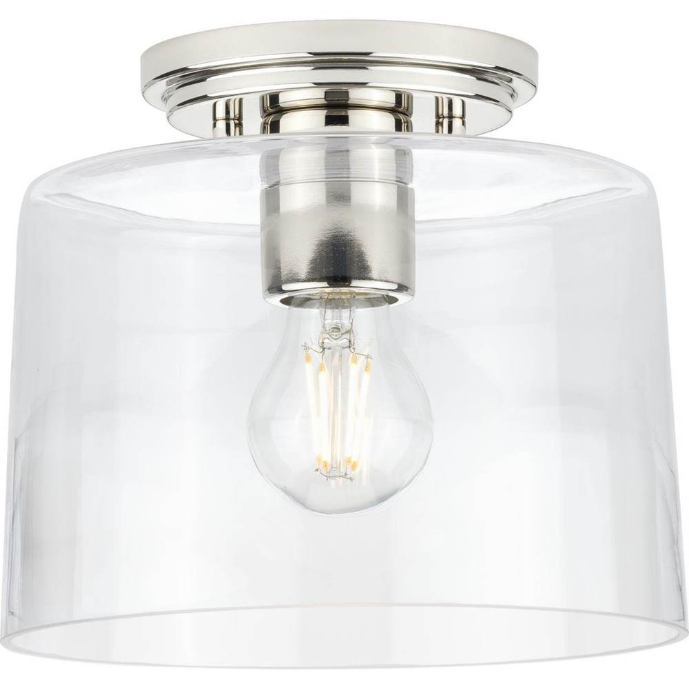 Progress Lighting Adley Collection  One-Light Polished Nickel Clear Glass New Traditional Flush Mount Light