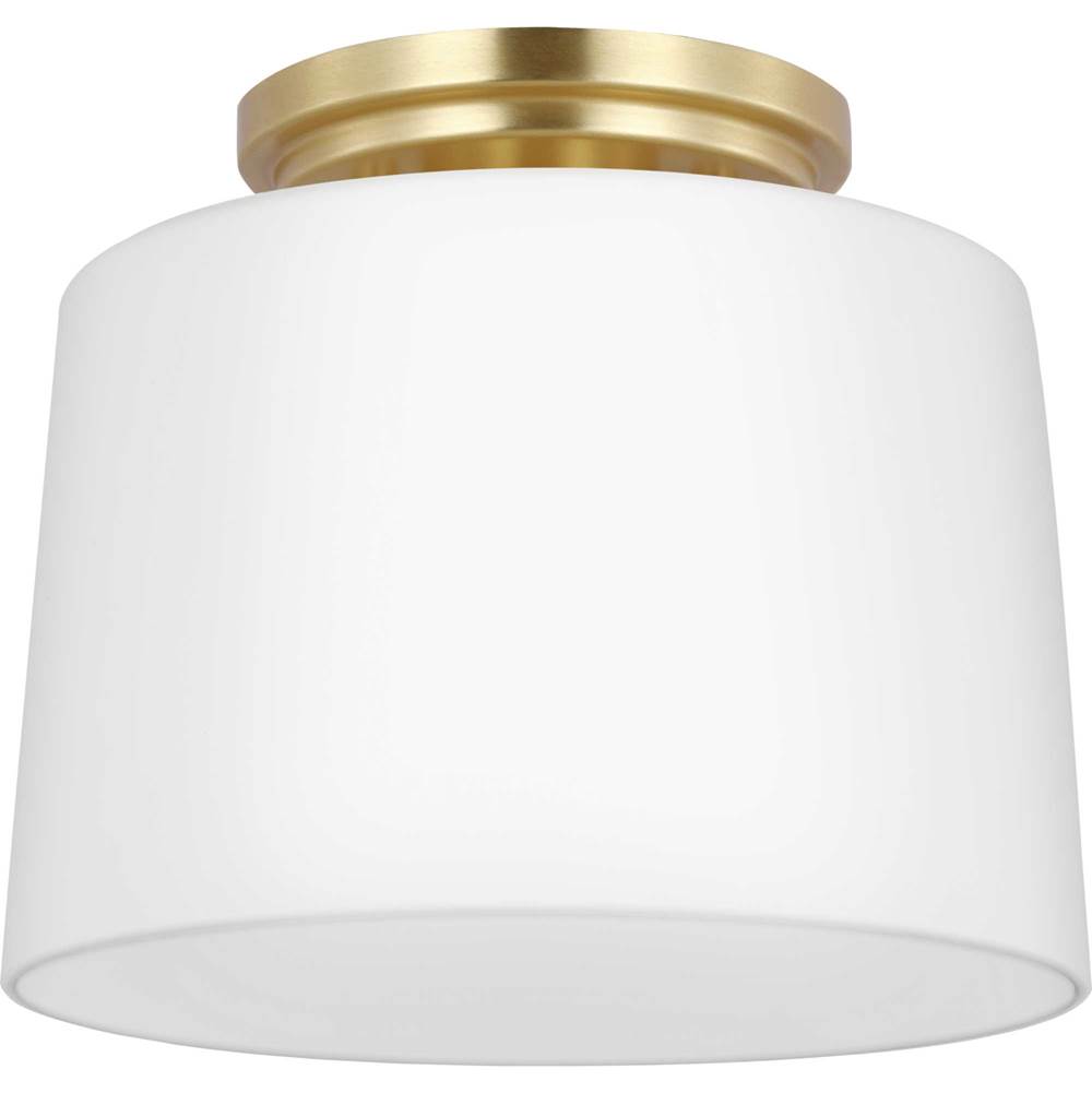 Progress Lighting Adley Collection One-Light Satin Brass Etched Opal  Glass New Traditional Flush Mount Light