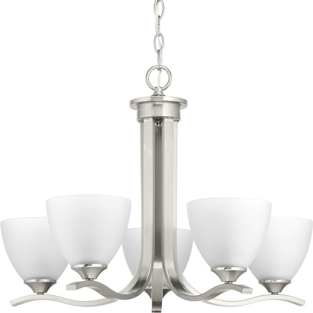 Progress Lighting Laird Collection Five-Light Brushed Nickel Etched Glass Traditional Chandelier Light