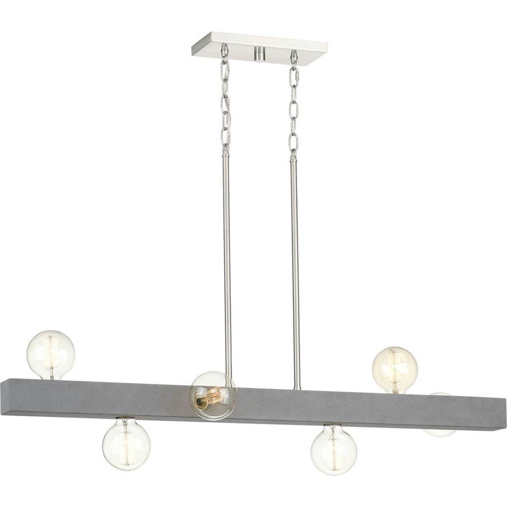 Progress Lighting Mill Beam Collection Six-Light Brushed Nickel/Faux Concrete Industrial Style Linear Island Chandelier