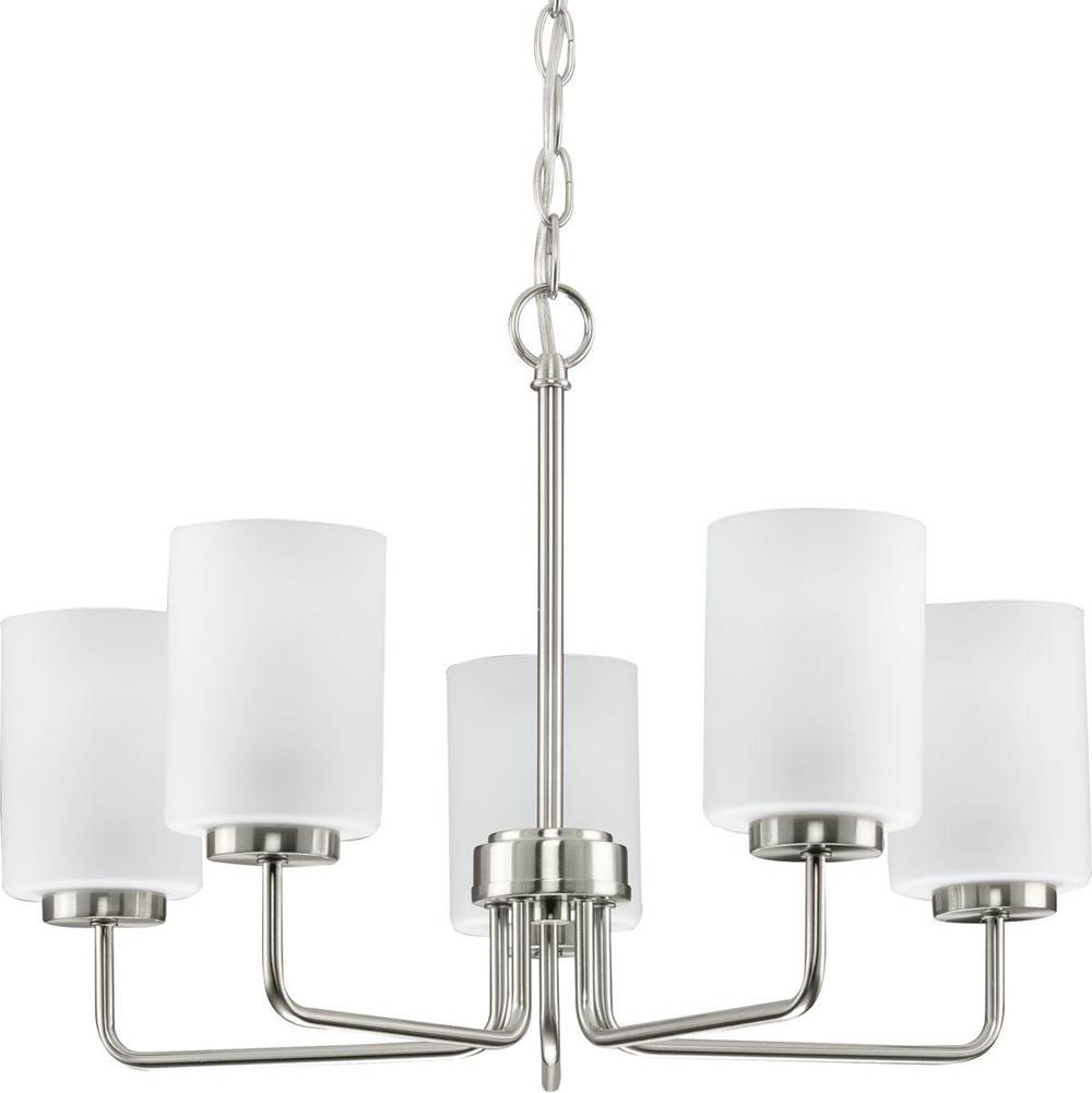 Progress Lighting Merry Collection Five-Light Brushed Nickel and Etched Glass Transitional Style Chandelier Light