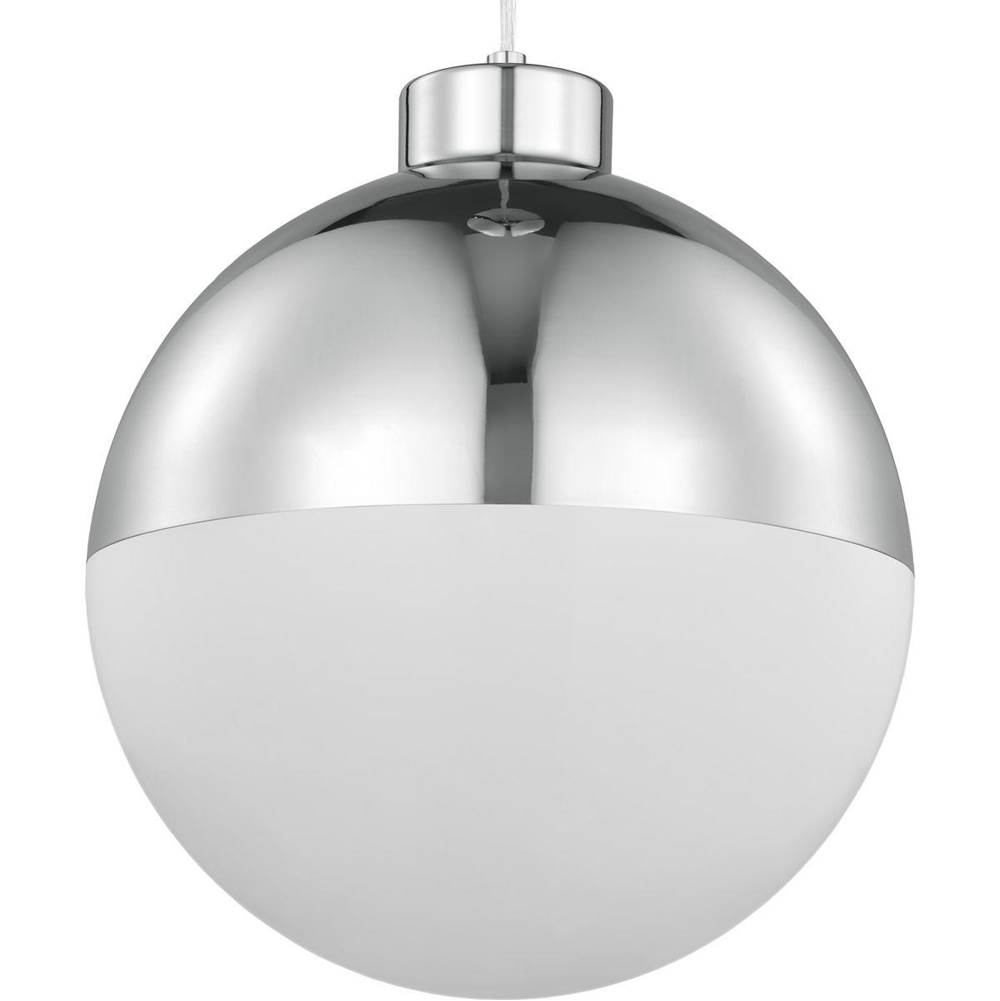 Progress Lighting Globe LED Collection One-Light Polished Chrome Opal Glass Mid-Century Modern Pendant Light