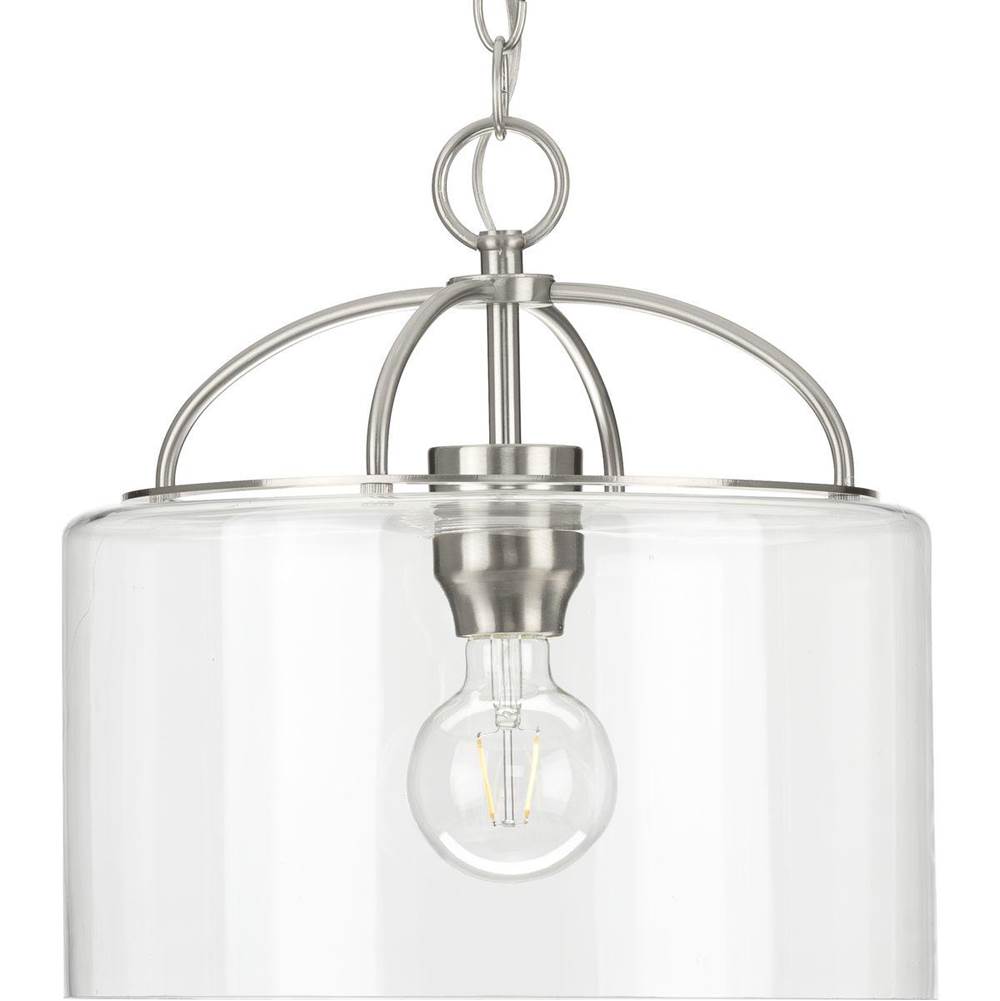 Progress Lighting Leyden Collection One-Light Brushed Nickel and Clear Glass Farmhouse Style Hanging Pendant Light