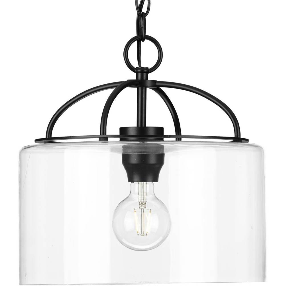 Progress Lighting Leyden Collection One-Light Matte Black and Clear Glass Farmhouse Style Hanging Pendant Light