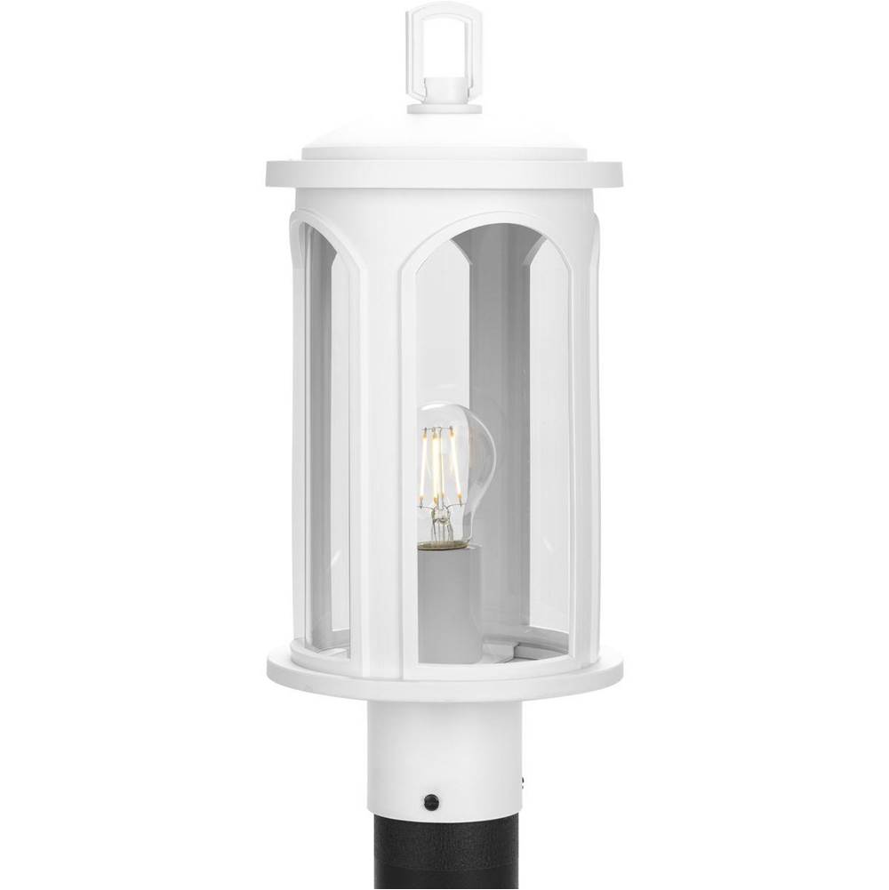 Progress Lighting Gables Collection One-Light Coastal Satin White Clear Glass Outdoor Post Light