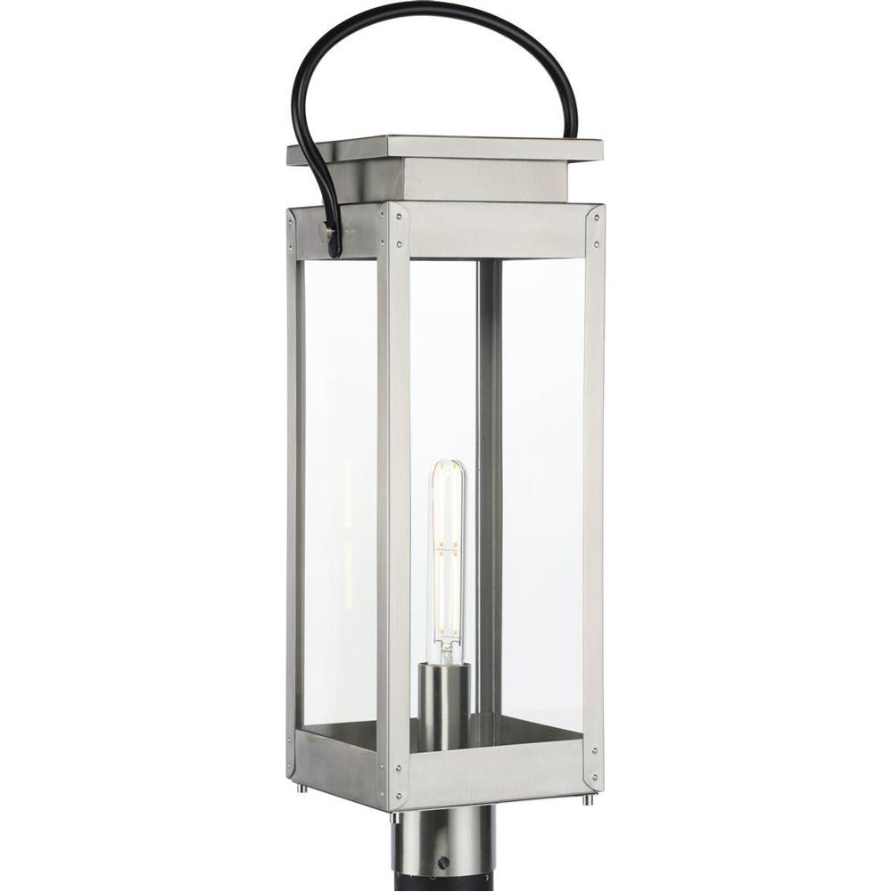 Progress Lighting Union Square Collection One-Light Stainless Steel and Clear Glass Outdoor Post Lantern