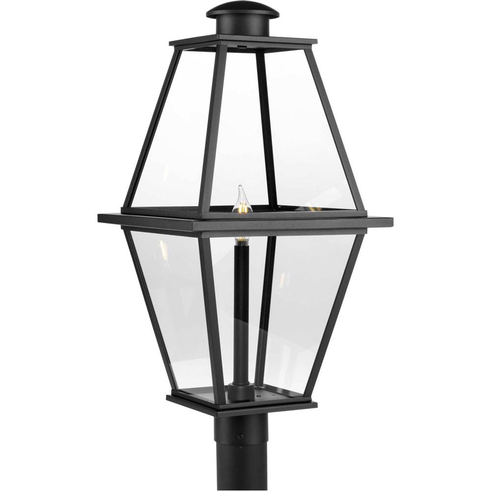 Progress Lighting Bradshaw Collection One-Light Textured Black Clear Glass Transitional Outdoor Post Lantern