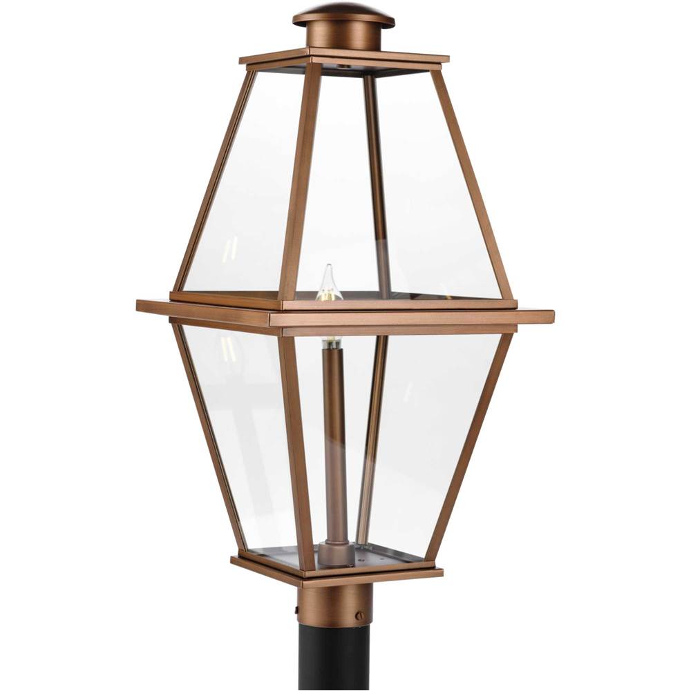 Progress Lighting Bradshaw Collection One-Light Antique Copper Clear Glass Transitional Outdoor Post Lantern