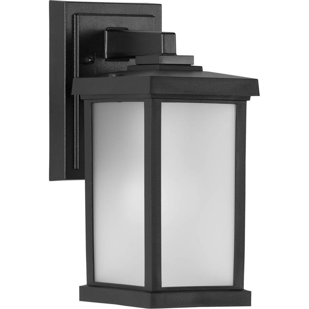 Progress Lighting Trafford Non-Metallic Lantern Collection  One-Light Textured Black Frosted Shade Traditional Outdoor Wall Lantern Light