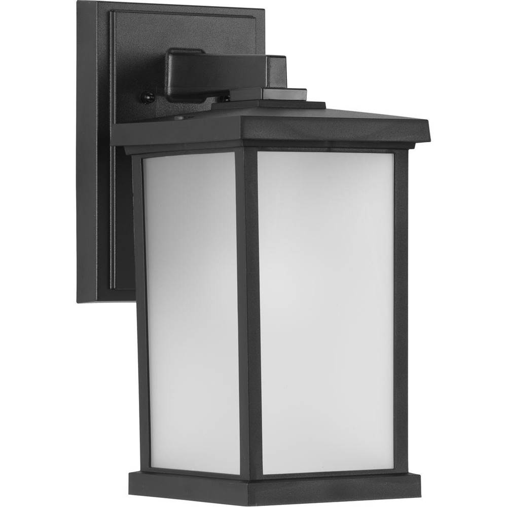 Progress Lighting Trafford Non-Metallic Lantern Collection  One-Light Textured Black Frosted Shade Traditional Outdoor Wall Lantern Light