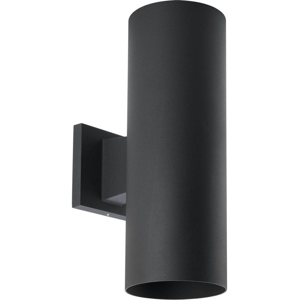 Progress Lighting 5'' Outdoor Up/Down Wall Cylinder Two-Light Modern Black Outdoor Wall Lantern with Top Lense