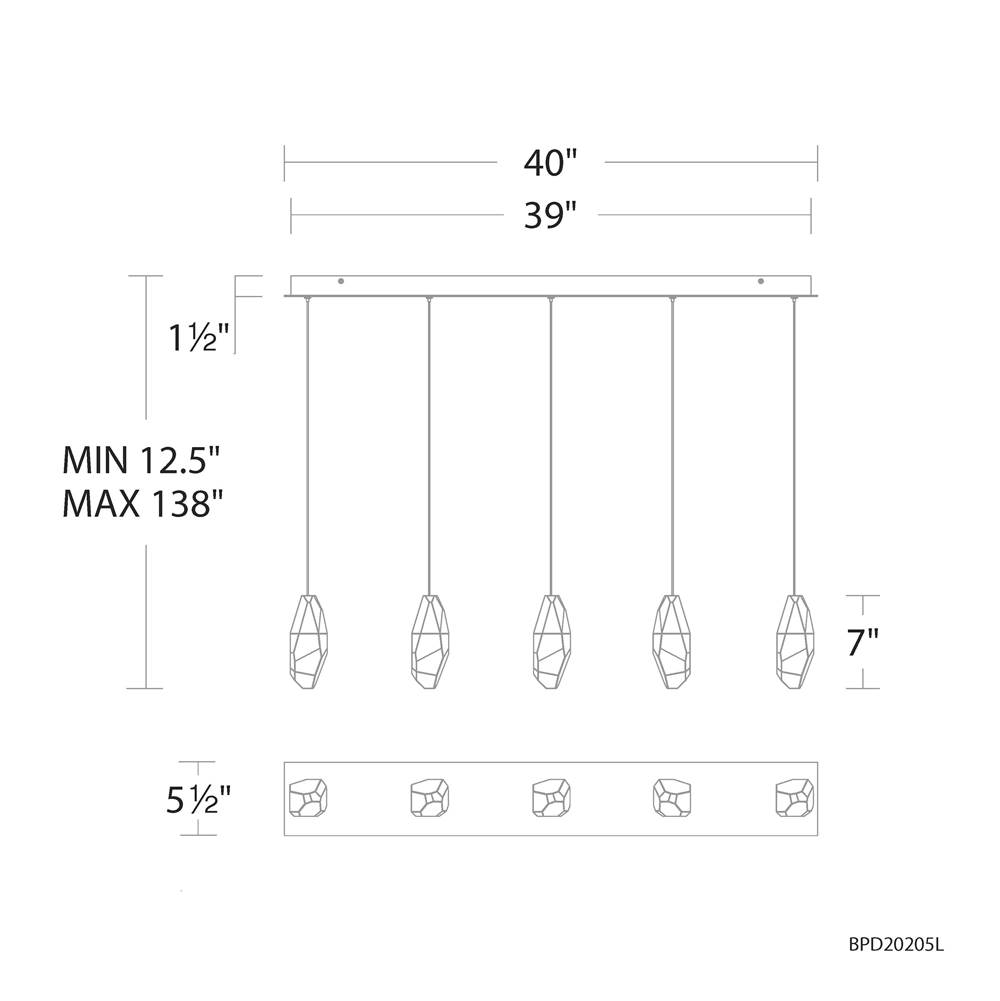 Schonbek Beyond Martini 5 Light 120-277V Multi-Light Pendant (Linear Canopy) in Polished Nickel with Clear Optic Crystal