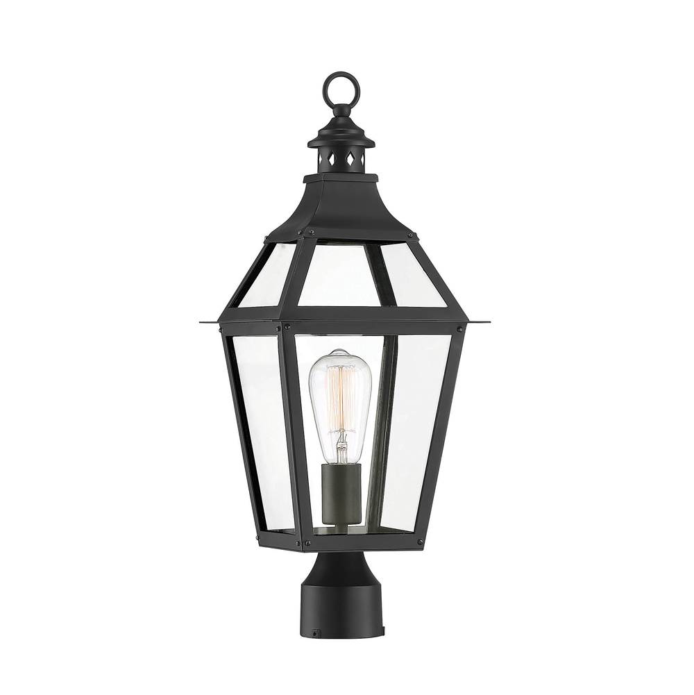 Savoy House Jackson 1-Light Outdoor Post Lantern in Matte Black with Gold Highlights