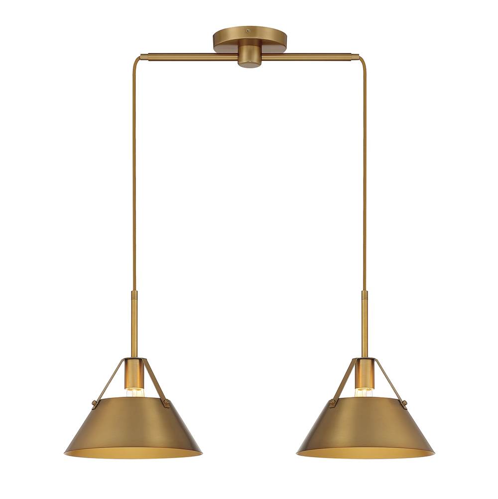 Savoy House 2-Light Linear Chandelier in Natural Brass