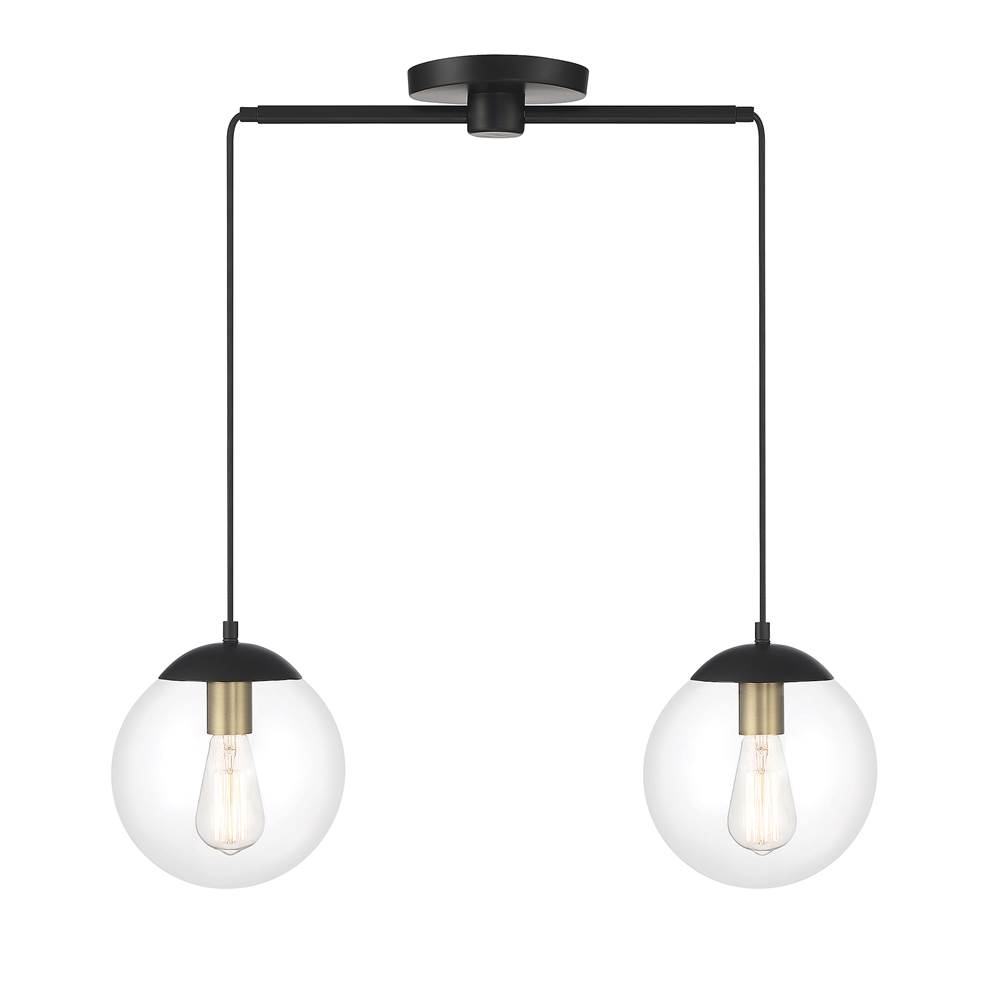 Savoy House 2-Light Linear Chandelier in Matte Black with Natural Brass
