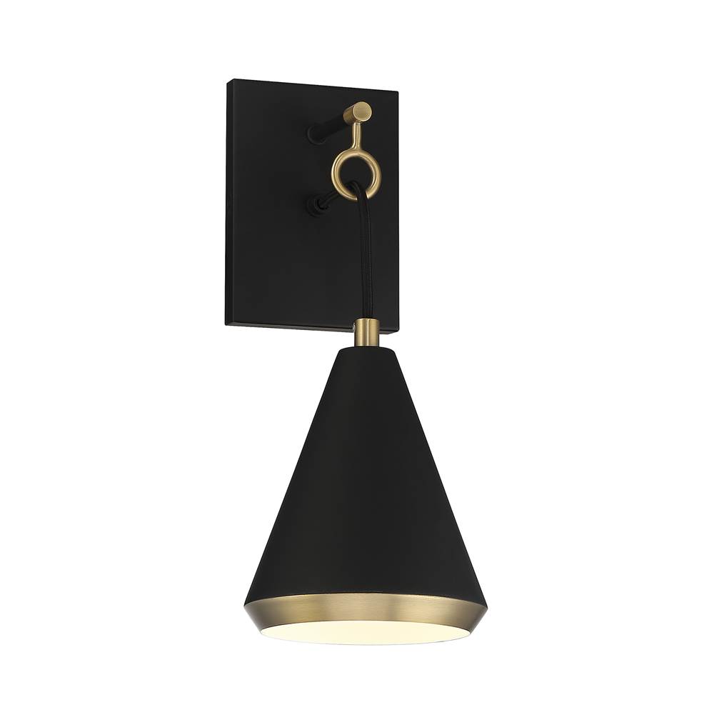 Savoy House 1-Light Wall Sconce in Matte Black with Natural Brass