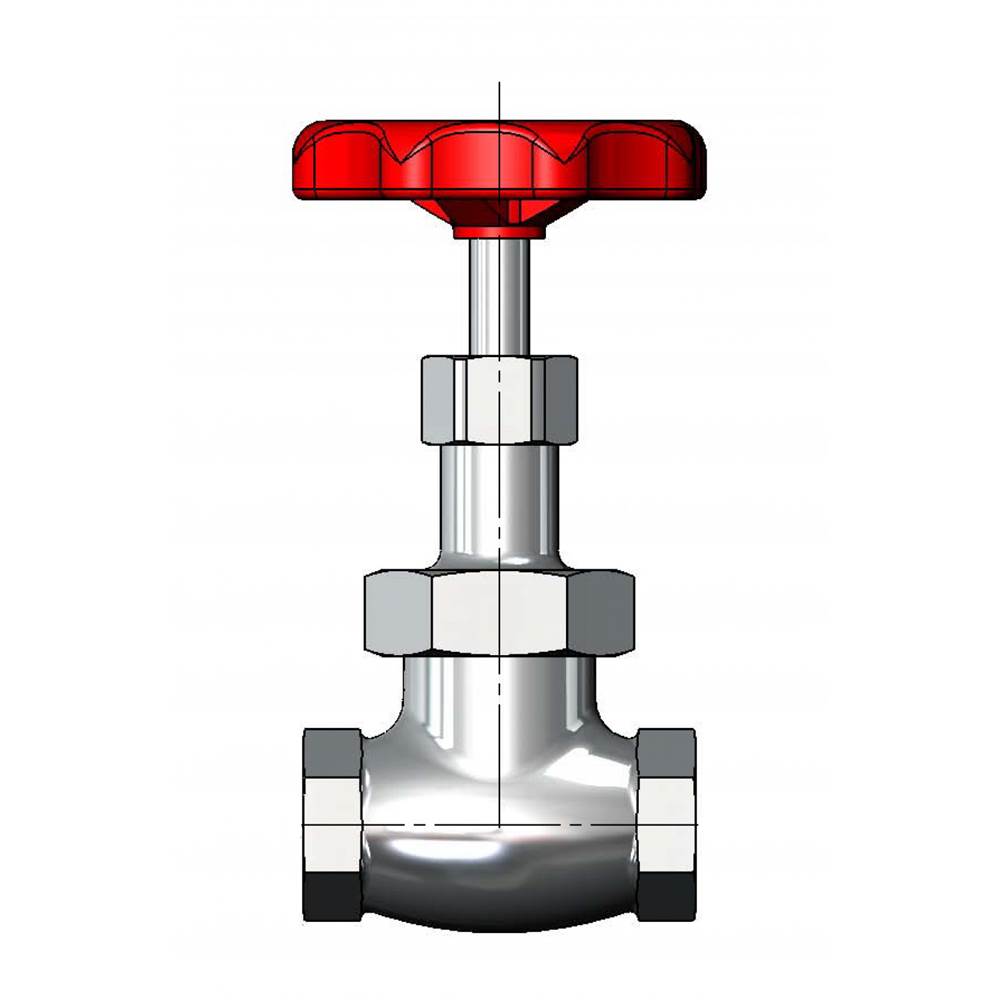 T&S Brass 1/2'' GLOBE VALVE, ROUGH CHROME PLATED (STANDARD RED HANDLE, UNLESS OTHERWISE SPECIFIED)