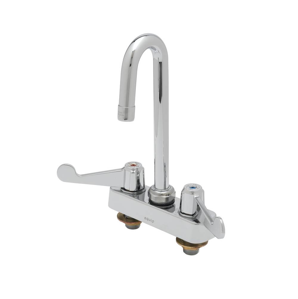 T&S Brass Equip 4'' Deck Mount Workboard Faucet, 3'' Swivel Gooseneck, Aerator, 4'' Handles