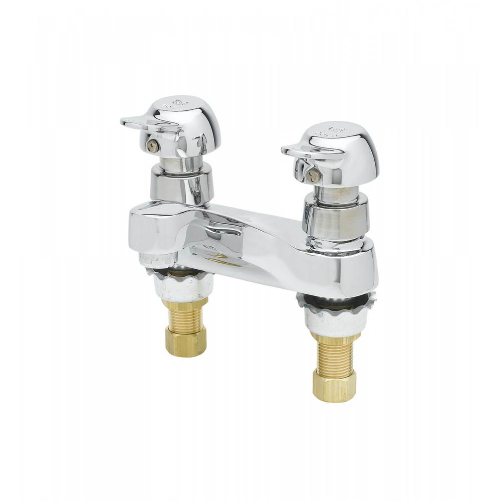 T&S Brass Metering Faucet, Deck Mount, 4'' Centers, Pivot-Action Metering, 0.5 GPM Outlet Device