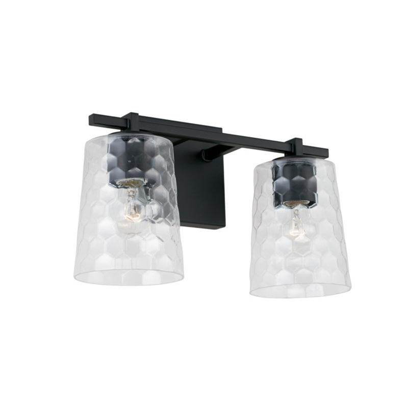 Capital Lighting 2-Light Vanity in Matte Black with Clear Honeycomb Glass
