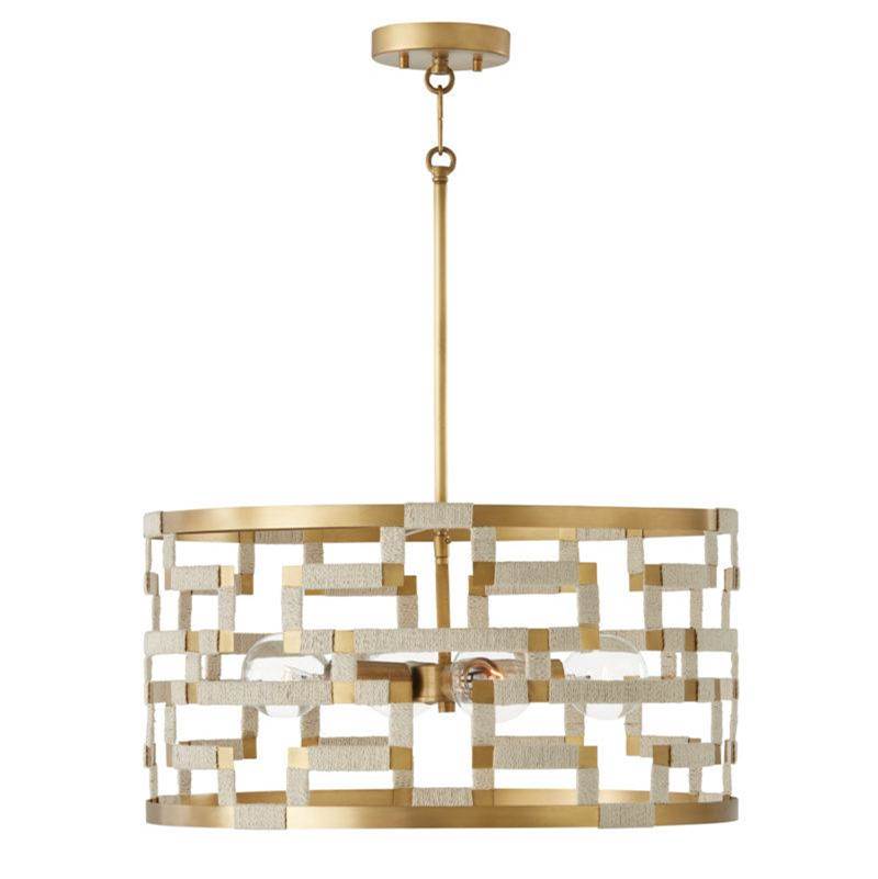Capital Lighting Hala 4-Light Pendant in Bleached Natural Jute and Patinaed Brass