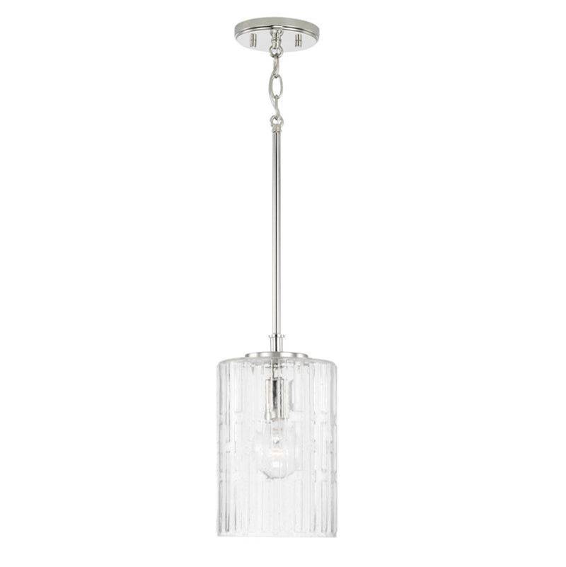 Capital Lighting Emerson 1-Light Pendant in Polished Nickel with Embossed Seeded Glass