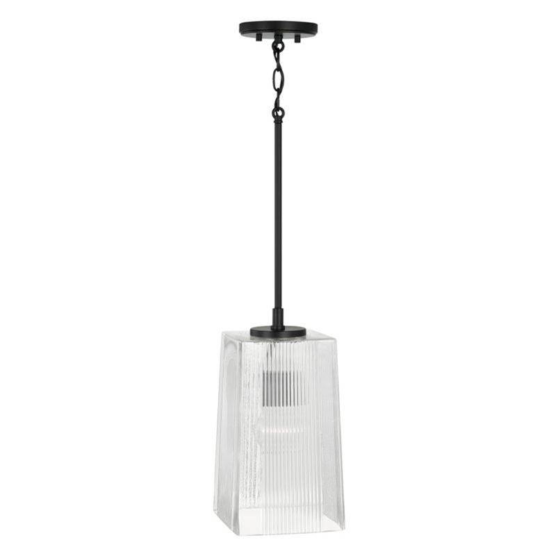 Capital Lighting Lexi 1-Light Pendant in Matte Black with Clear Fluted Glass