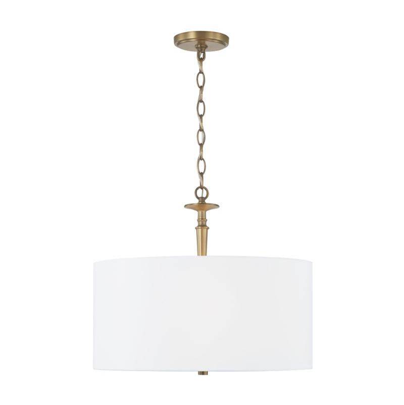 Capital Lighting Abbie 3-Light Pendant in Aged Brass with White Fabric Shade