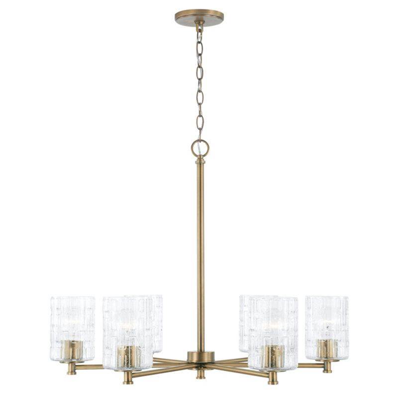 Capital Lighting Emerson 6-Light Chandelier in Aged Brass with Embossed Seeded Glass