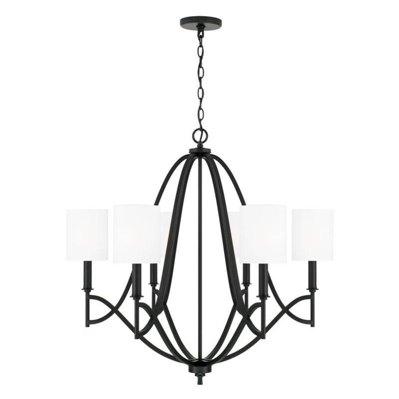 Capital Lighting Sylvia 6-Light Chandelier in Matte Black with White Fabric Stay-Straight Shades