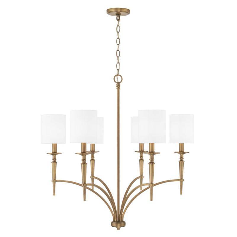 Capital Lighting Abbie 6-Light Chandelier in Aged Brass with White Fabric Stay-Straight Shades