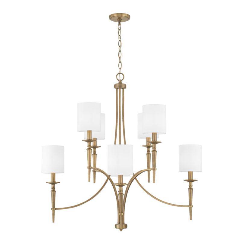 Capital Lighting Abbie 8-Light Chandelier in Aged Brass with White Fabric Stay-Straight Shades