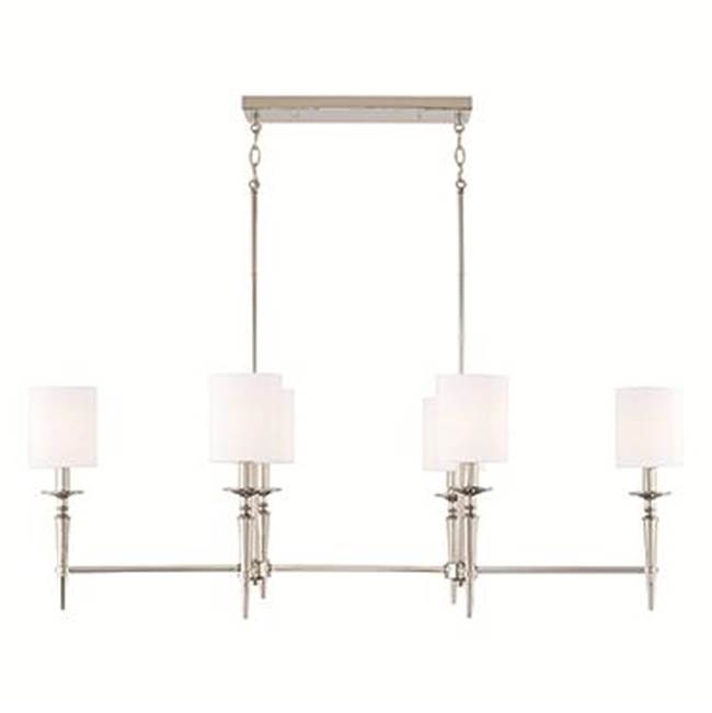 Capital Lighting Abbie 6-Light Island in Polished Nickel with White Fabric Stay-Straight Shades