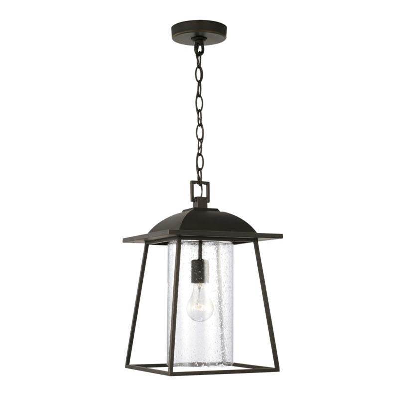 Capital Lighting Durham 1-Light Outdoor Hanging-Lantern in Oiled Bronze with Clear Seeded Glass
